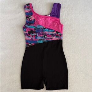 {Danskin} Freestyle | Abstract Print Gymnastics Dance Biketard Leotard (M 7/8)